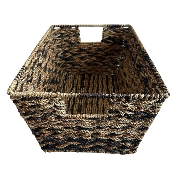 Wicker Rectangular STORAGE BASKET Brown Wicker Crate Storage Bin with Handles - Picture 5 of 6